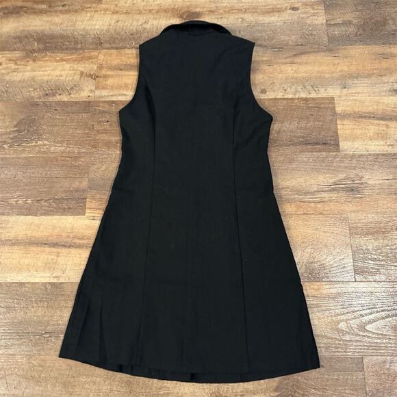 Minimalist Black Sleeveless Dress Duster Tunic Button Front Collar Lagenlook S - Picture 2 of 10